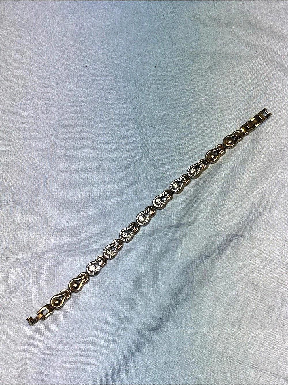 Gold-Tone Rhinestone Link Bracelet Like New